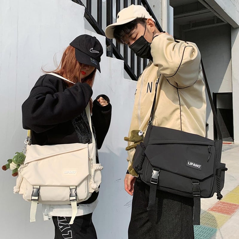 INSHERE Aesthetic Crossbody Bag with Cute Pins and Ornament, Nylon Shoulder Messenger Bag Japanese Kawaii Bag for Women Men - Image 4